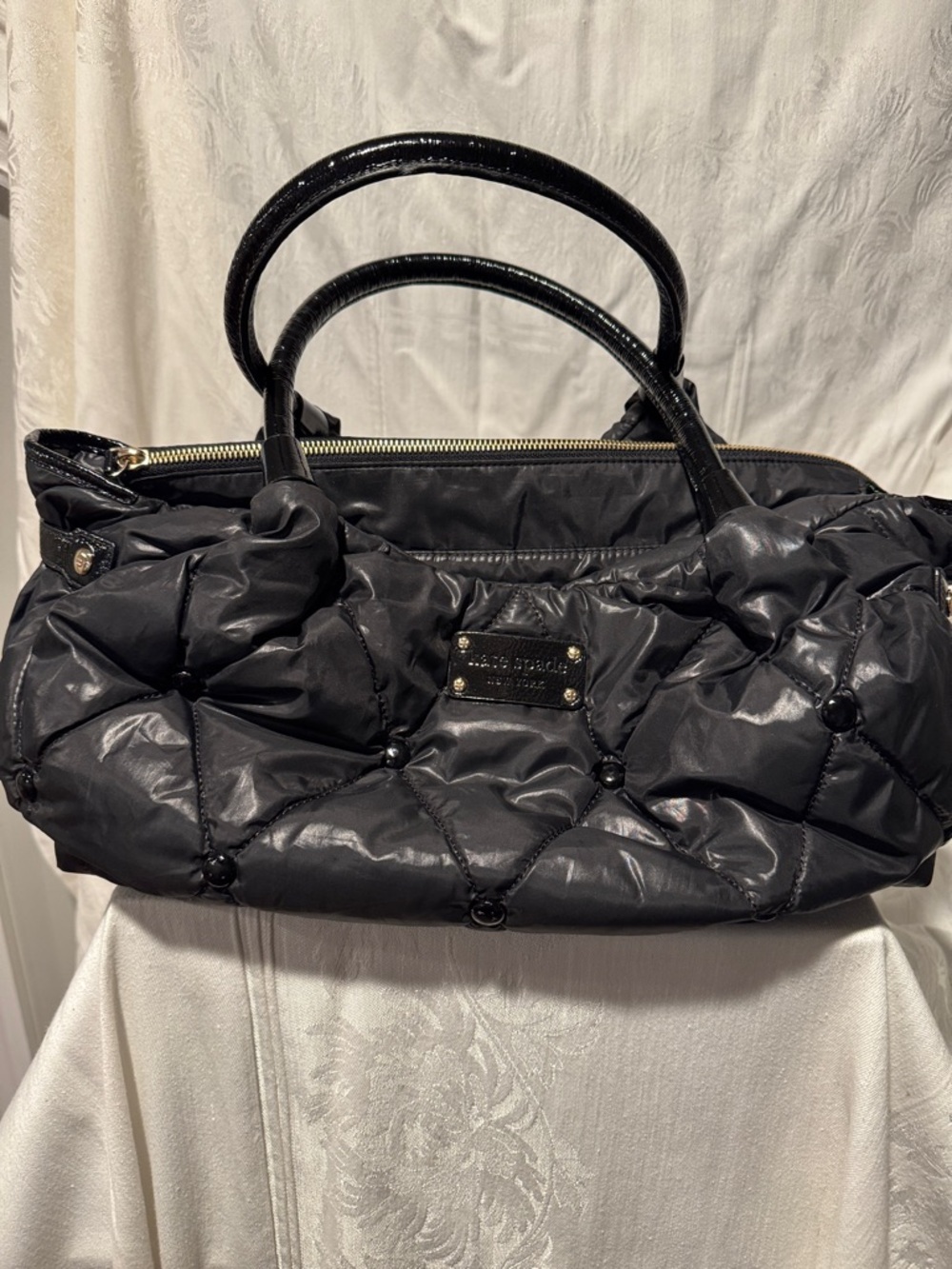 kate spade Black Quilted Tote with Button Detailing